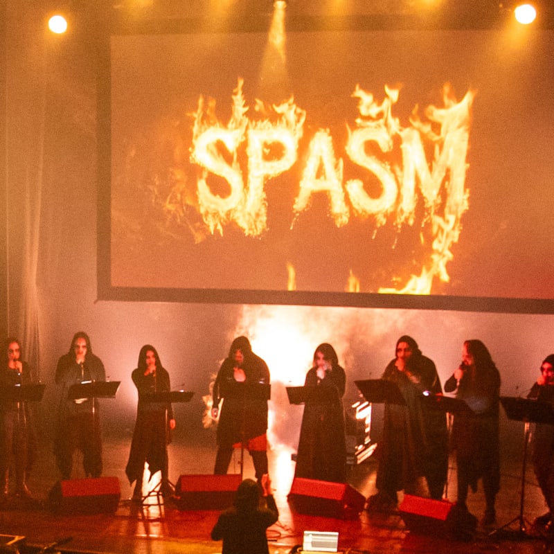 Festival SPASM -  Salle de spectacle sombre et remplie de spectateurs.