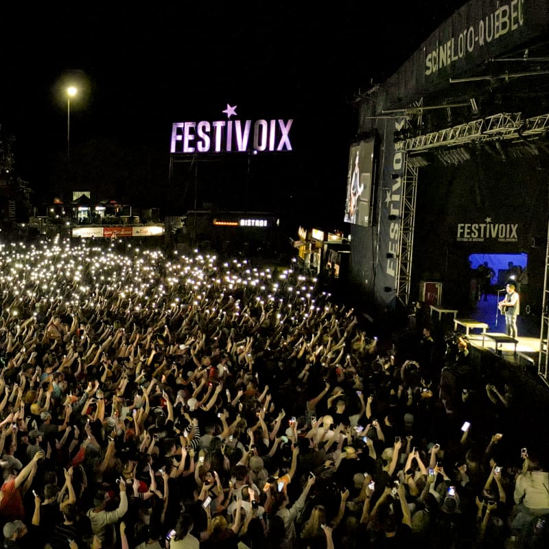 Festival crowd at night.