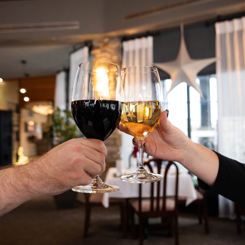 Glasses of red and white wine