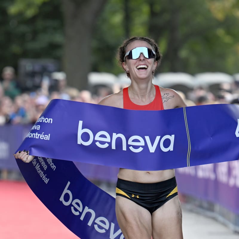 Marathon Beneva de Montréal - A runner at the marathon finish line