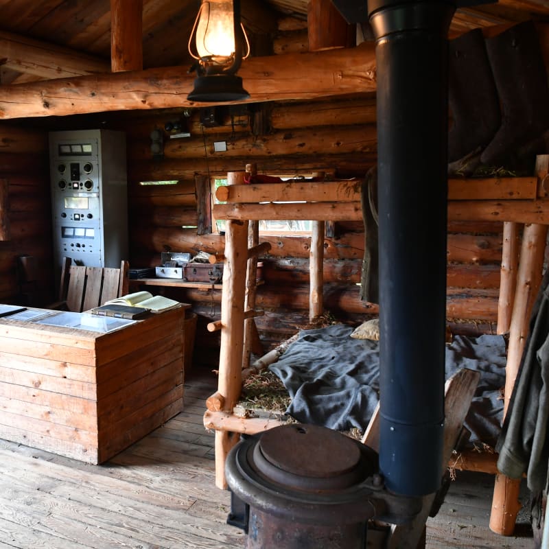Interior of a log house at the Loggers' Village