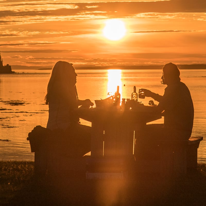 Couple having supper by the water.