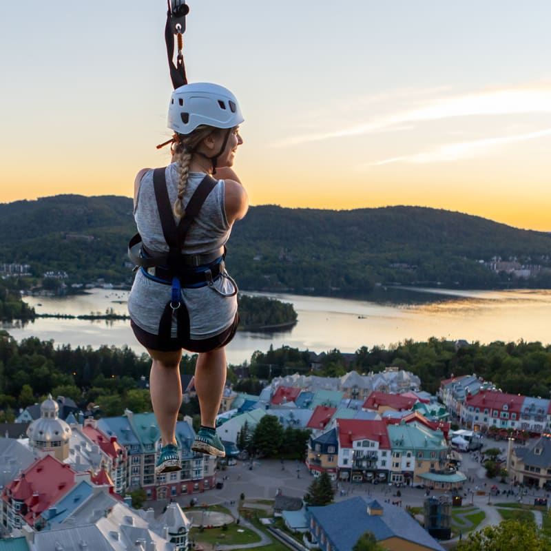 Woman on a zipline in Tremblant.