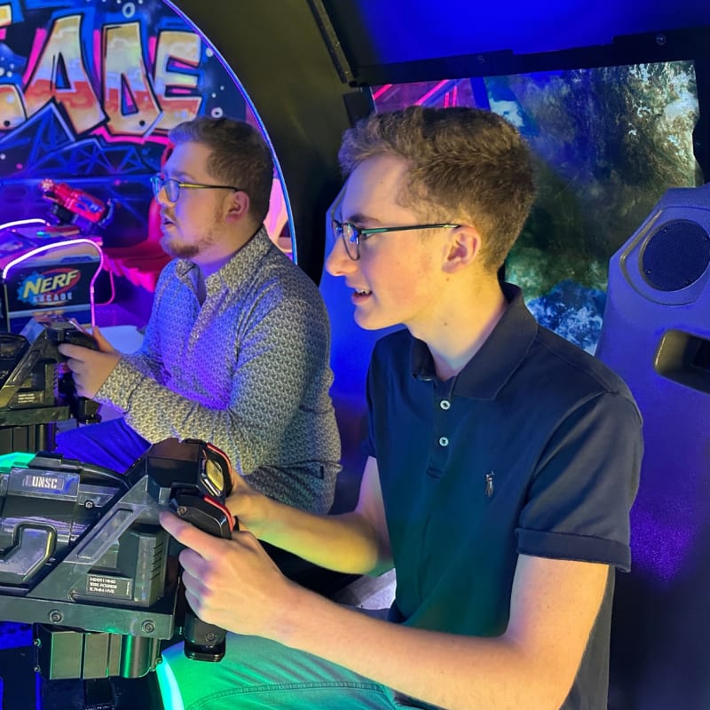 Arcade games with colourful lighting effects.