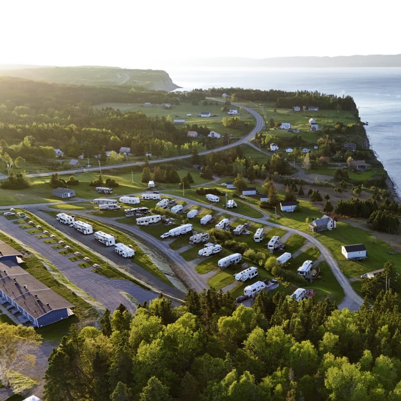 Aerial view of the Fort Prével campsite and the sea