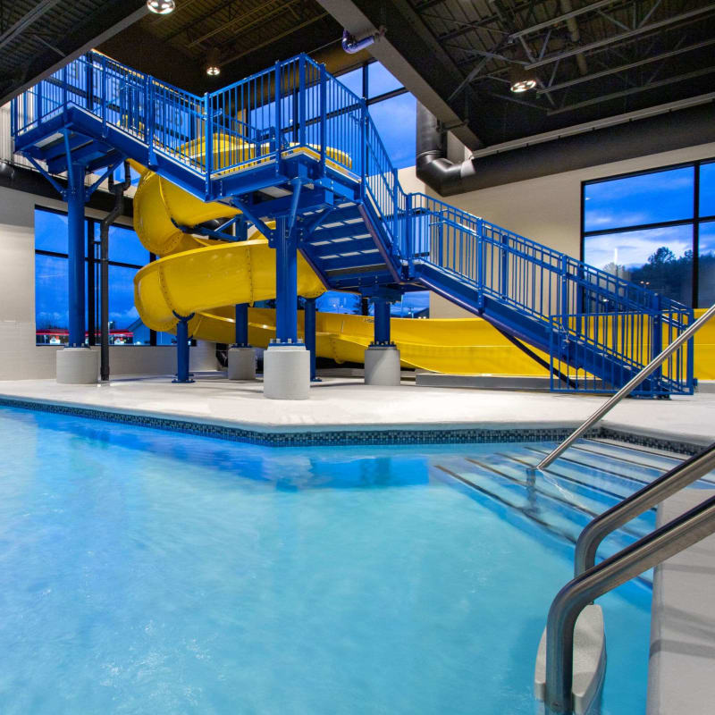 The indoor pool and water slide at Microtel Mont-Tremblant.