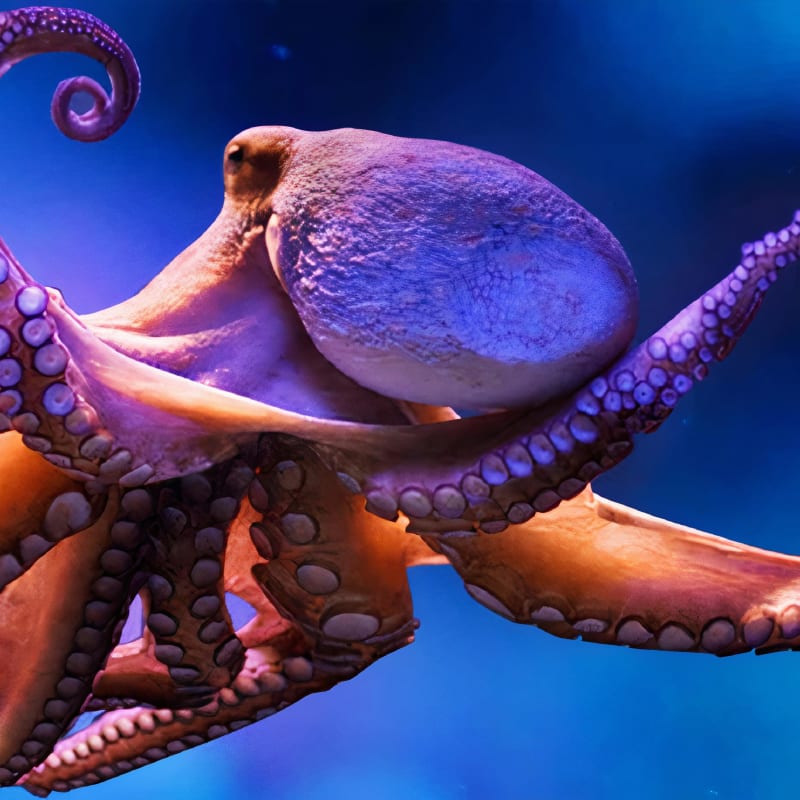 Octopus underwater to illustrate the Tentacles exhibit at the Sherbooke Museum of Nature and Science.