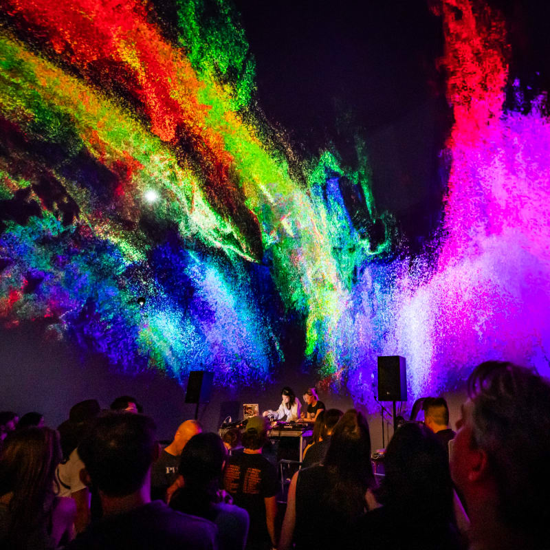 Splash of  rainbow colours during a tech music show