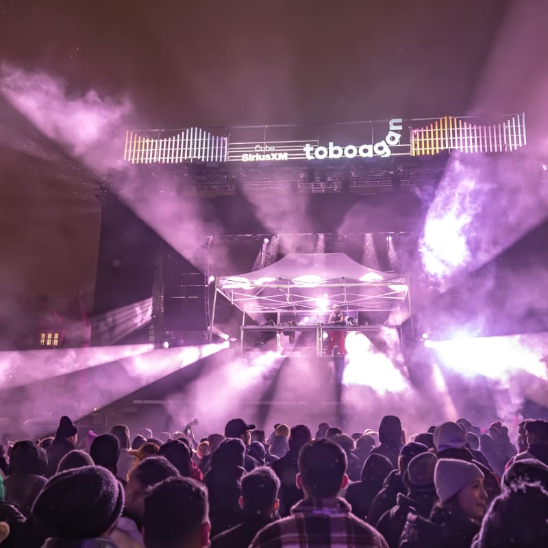 A view of the crowd and stage during the Toboggan event.