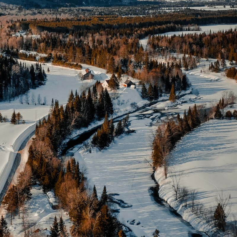 Aerial view of Portneuf in winter.