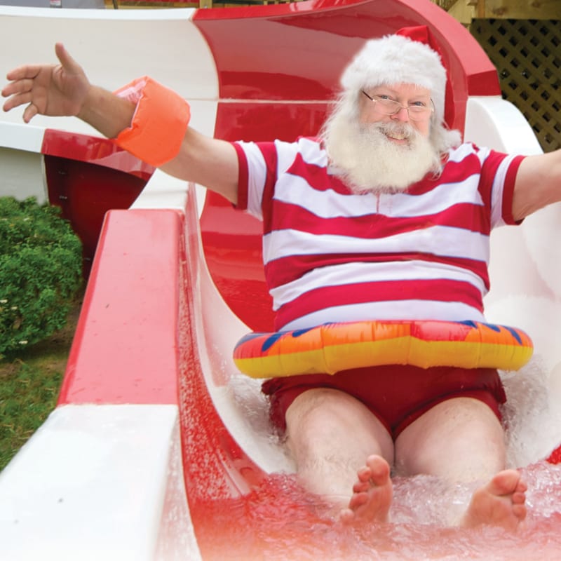 Santa Claus in a water slide.