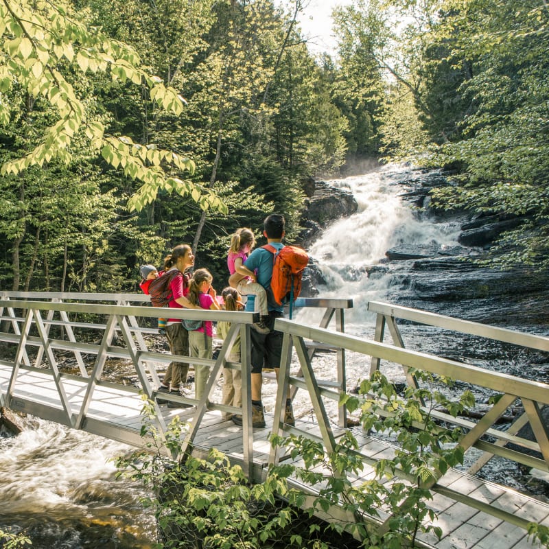 Family in front of a waterfall
