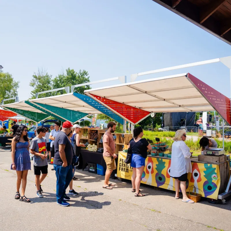 Various stands at Sherbrooke's Marché de la Gare market