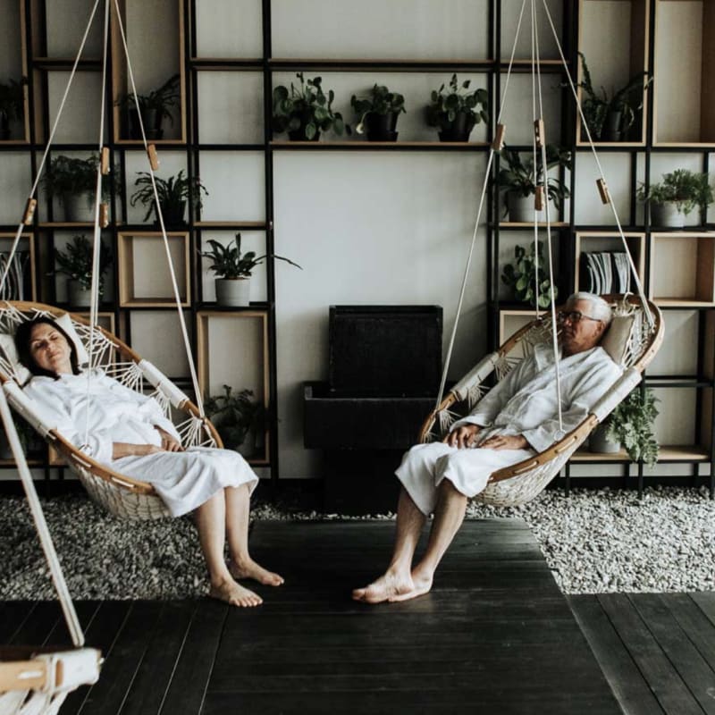 Couple relaxing in a rest area