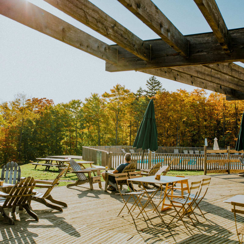 Shared terrace at Huttopia Sutton