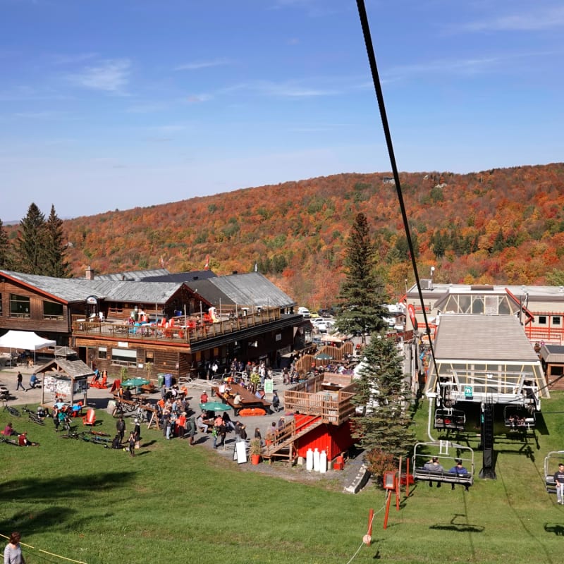 Aerial view of the foot of Mont SUTTON in autumn