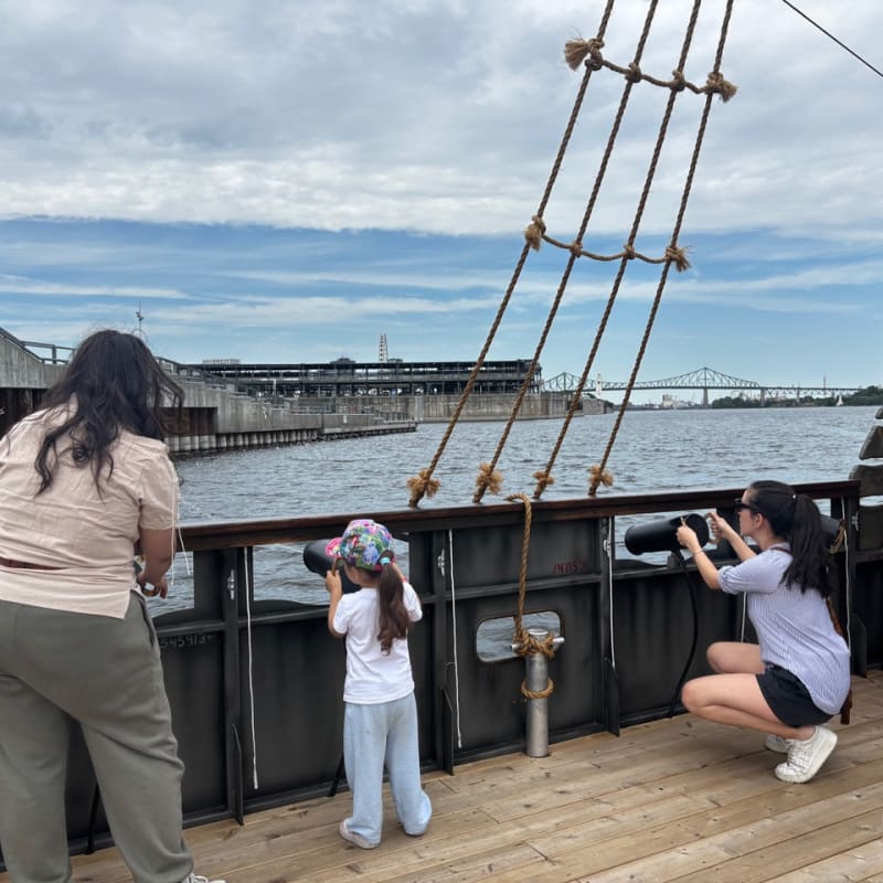 Kids and parents on a pirate ship.