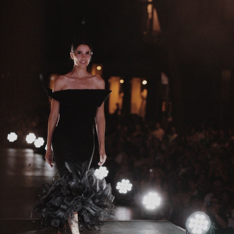 Model at a fashion show at ItalfestMTL.