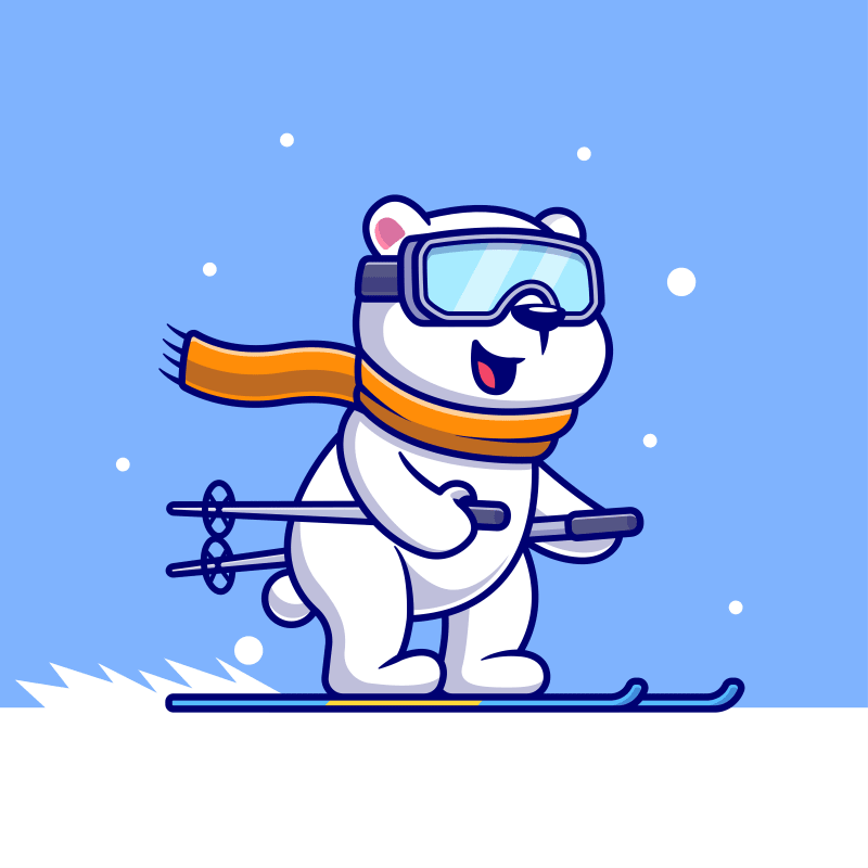 Illustration of a polar bear on skis.