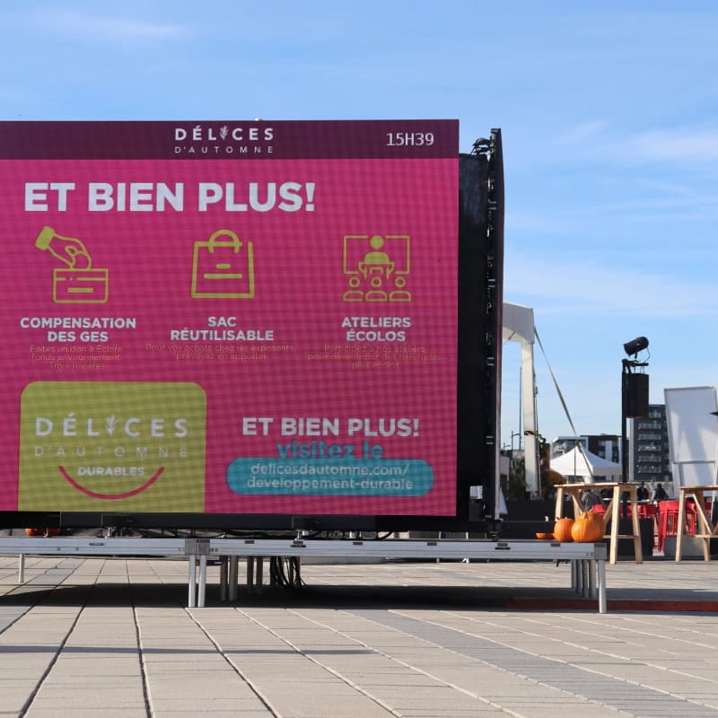 Panneau expliquant les initiative écoresponsables à l'événement Délices d'automne.