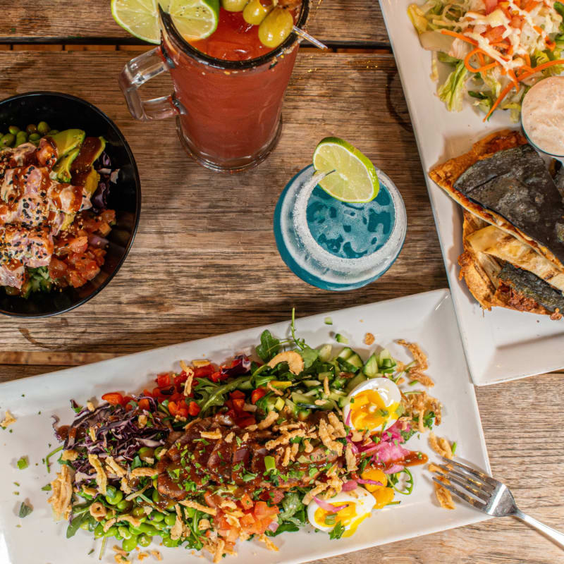 Colourful dishes on a table