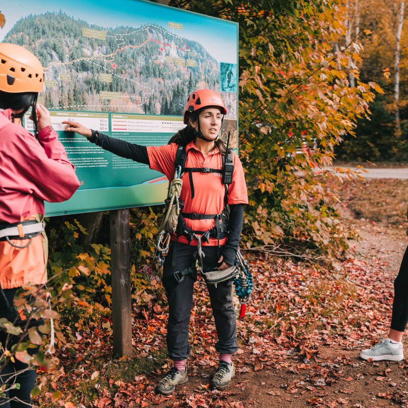 Group ready to go on the via ferrata trail at parc national du Mont-Tremblant.