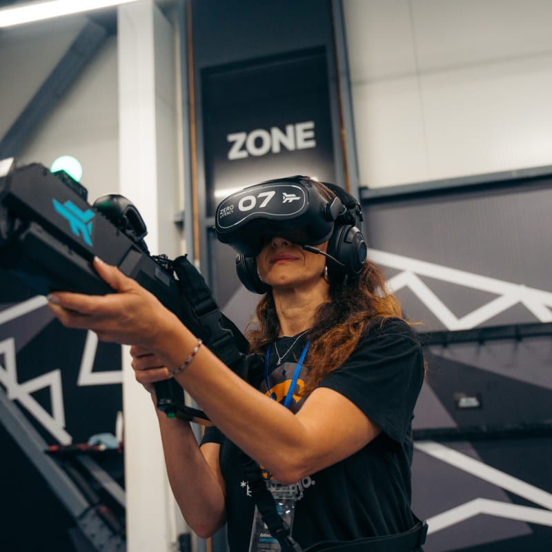 Woman during the Zero Latency virtual reality experience