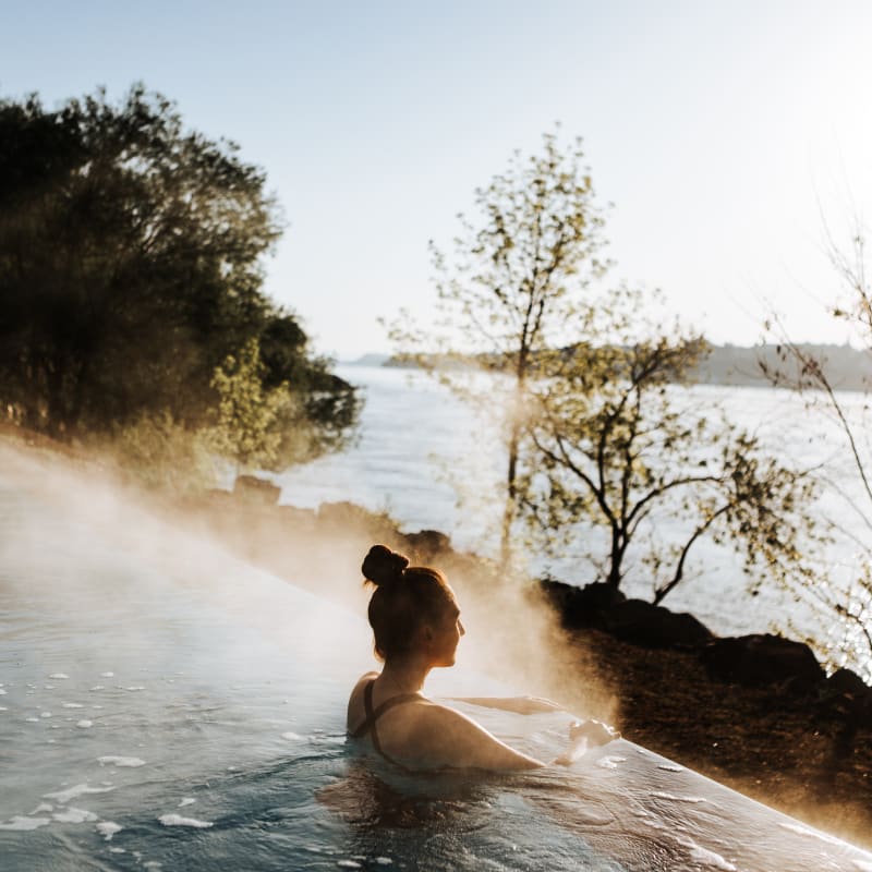 Woman in the pool at Strom spa nordique Vieux-Québec.