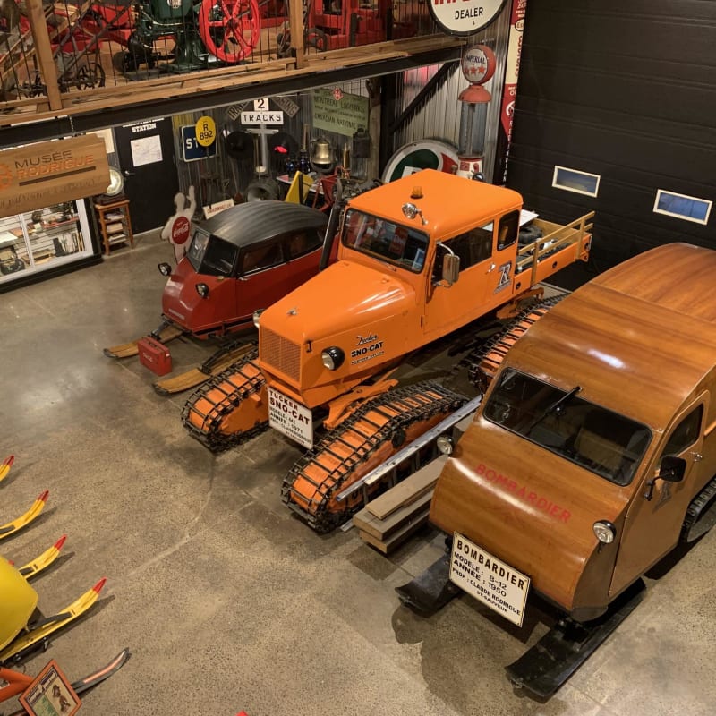 Vintage vehicles on skis and tracks at Musée Rodrigue