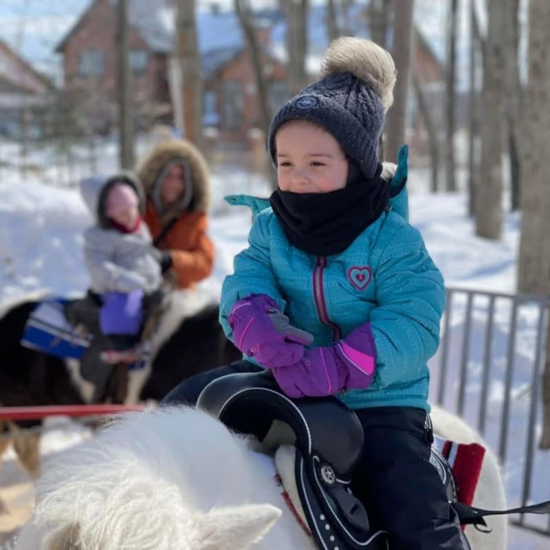 Girl riding a pony on a carousel. 