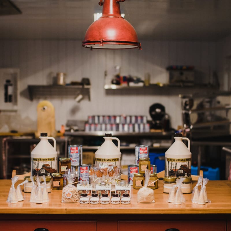 Maple products in a sugar shack.