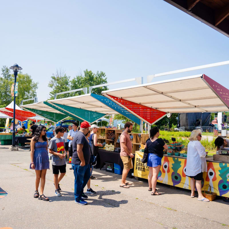 Various stands at Sherbrooke's Marché de la Gare market